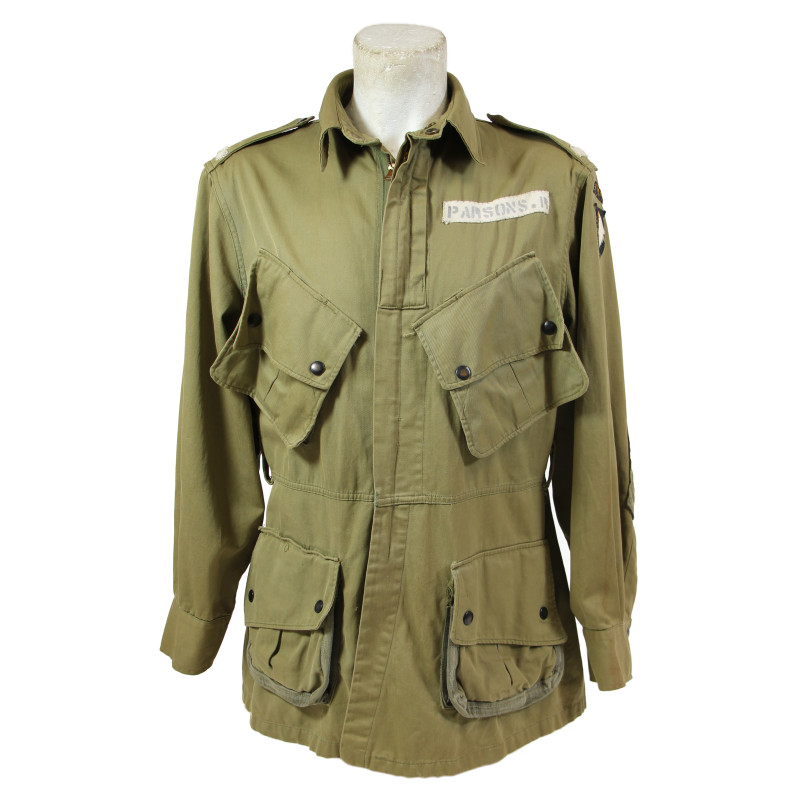 Coat, Parachute Jumper, M-1942, Reinforced, 1st Lt. Rodney Parsons, Co. D, 502nd PIR, 101st Airborne Division, ETO Coat, Parachute Jumper, M-1942, Reinforced, 1st Lt. Rodney Parsons, Co. D, 502nd PIR, 101st Airborne Division, ETO