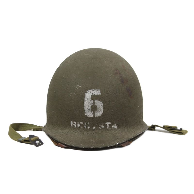 Helmet, M1, Fixed Loops, 6 REC. STA., Firestone Liner, Green A Washers Helmet, M1, Fixed Loops, 6 REC. STA., Firestone Liner, Green A Washers