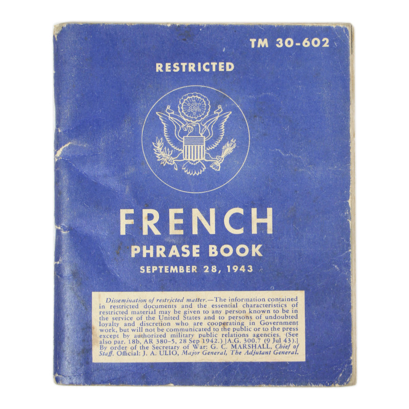Livret, French Phrase Book, TM 30-602, 1944