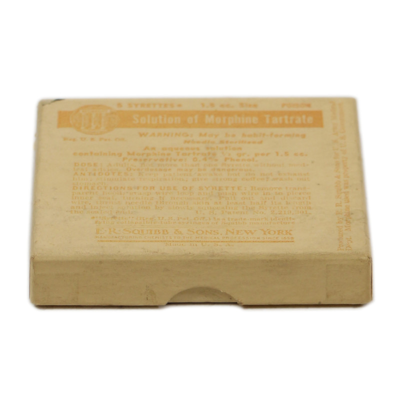 Boîte de 5 syrettes de morphine, Item No. 9115500, vide
