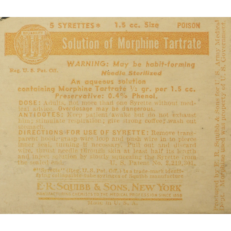 Boîte de 5 syrettes de morphine, Item No. 9115500, vide