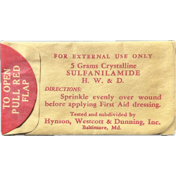 Sachet de sulfanilamide, Hynson, Westcott & Dunning, Inc., plein