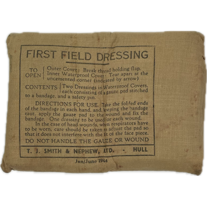 Pansement britannique, First Field Dressing, T.J. Smith & Nephew, LTD., 1944 Pansement britannique, First Field Dressing, T.J. Smith & Nephew, LTD., 1944