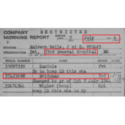 Grouping, T/5 Oris Bridgman, Medical Department, 53rd & 103rd General Hospitals, ETO