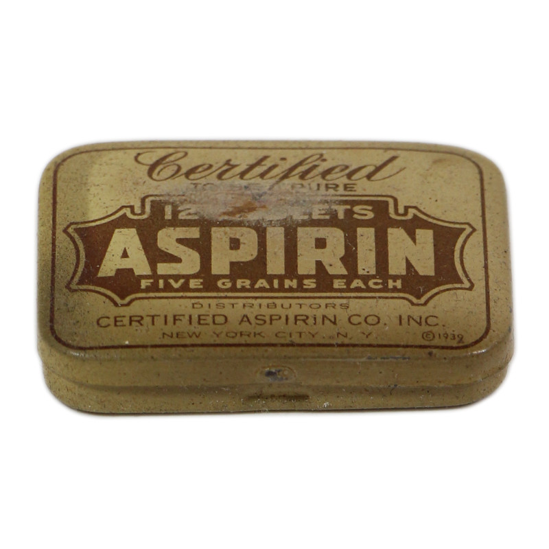 Boîte de 12 comprimés, aspirine, CERTIFIED ASPIRIN CO., INC. 1939 Boîte de 12 comprimés, aspirine, CERTIFIED ASPIRIN CO., INC. 1939