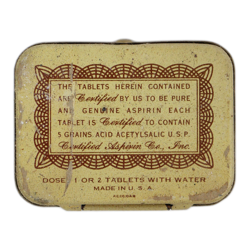 Tin, 12 Tablets, Aspirin, CERTIFIED ASPIRIN CO., INC. 1939