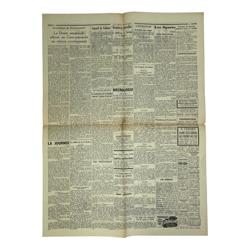 Newspaper, Belgian, La Libre Belgique, November 11, 1944