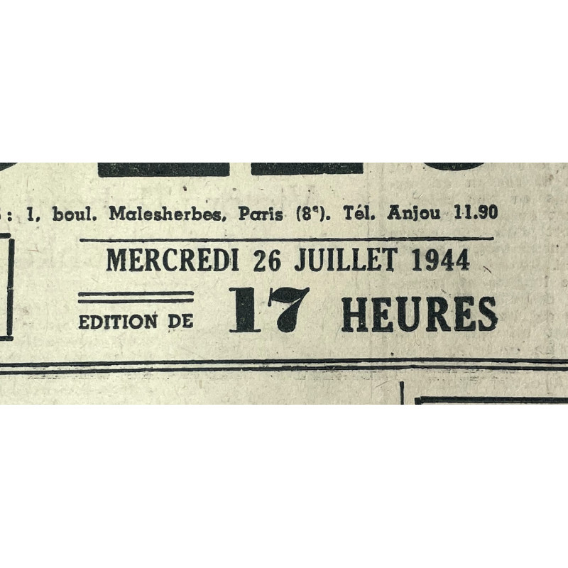 Newspaper, Belgian, Le Soir, July 26, 1944