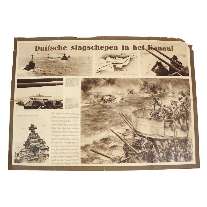 Affiche de propagande, Duitsche slagschepen in het Kanaal, opération Cerberus, Kriegsmarine, 1942 Affiche de propagande, Duitsche slagschepen in het Kanaal, opération Cerberus, Kriegsmarine, 1942