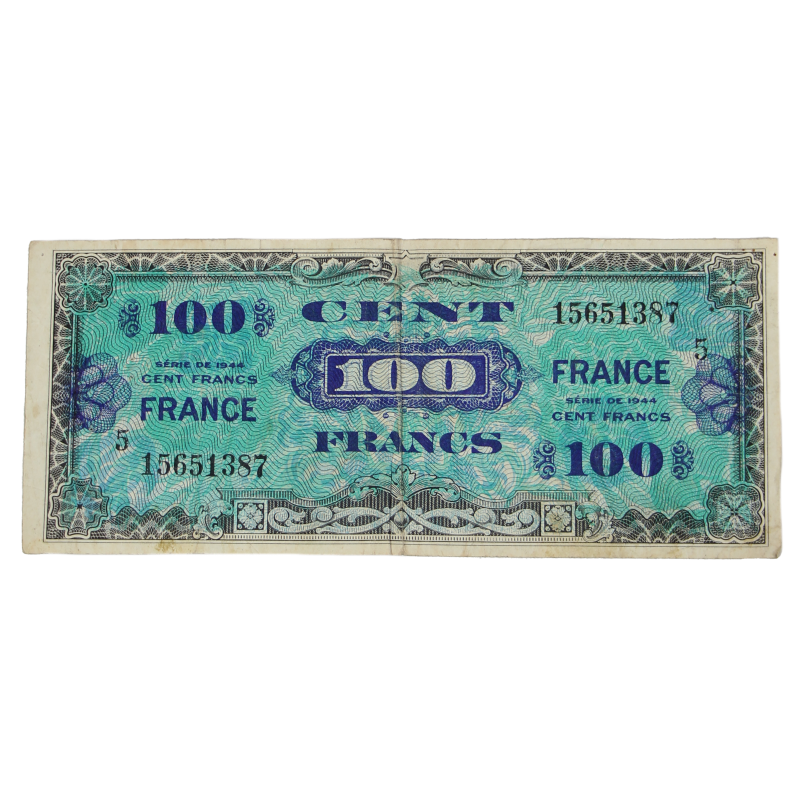 Banknote, Invasion Money, 100 Francs, 1944, 2nd Issue