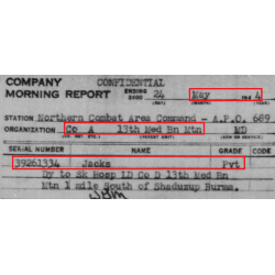 Brevet de Combat Medic & Dog Tag, T/5 James Jacks, 13th Medical Bn. (Mountain), Merrill's Marauders, CBI