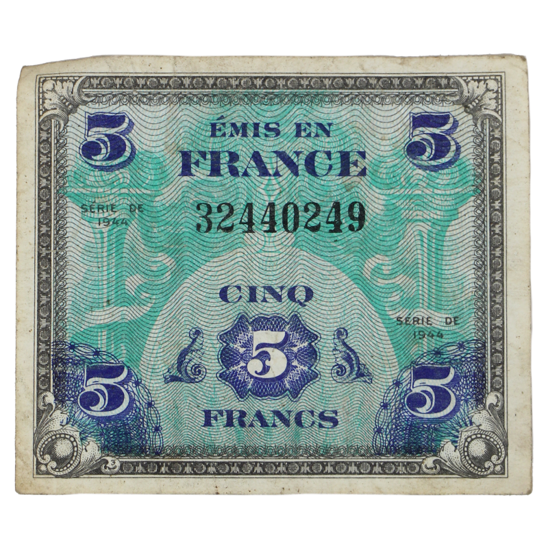 Billet d'invasion, 5 francs, 1944