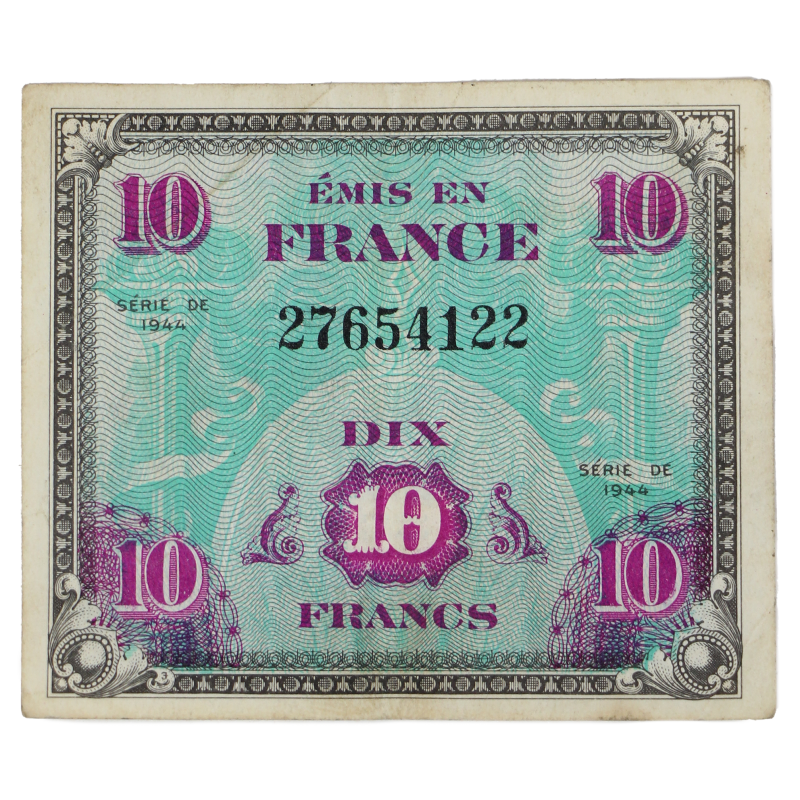 Banknote, 10 Francs, Invasion Money, 1944