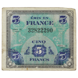 Banknote, 5 Francs, Invasion Money, 1944