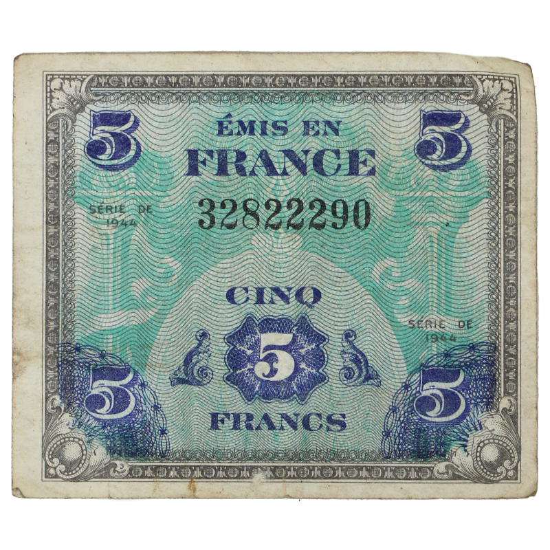 Banknote, 5 Francs, Invasion Money, 1944
