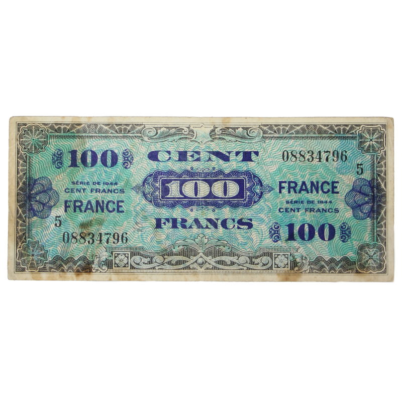 Billet d'invasion, 100 francs, 1944, 2e émission