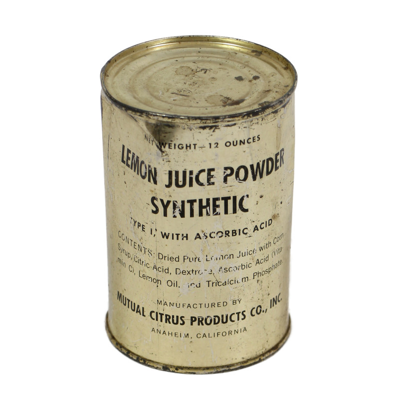 Can, Tin, Synthetic Lemon Juice Powder, Ration, Full Can, Tin, Synthetic Lemon Juice Powder, Ration, Full