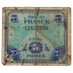 Banknote, 5 Francs, Invasion Money, 1944