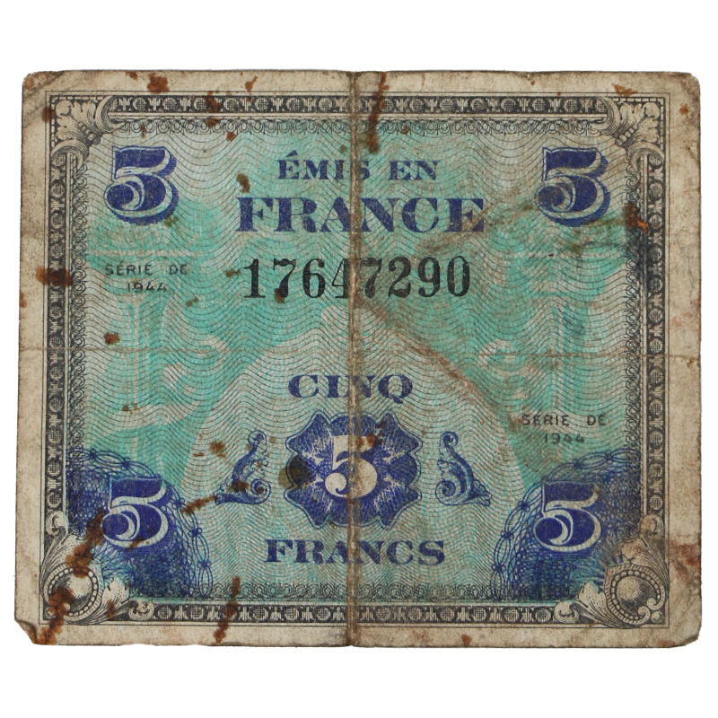 Billet d'invasion, 5 francs, 1944
