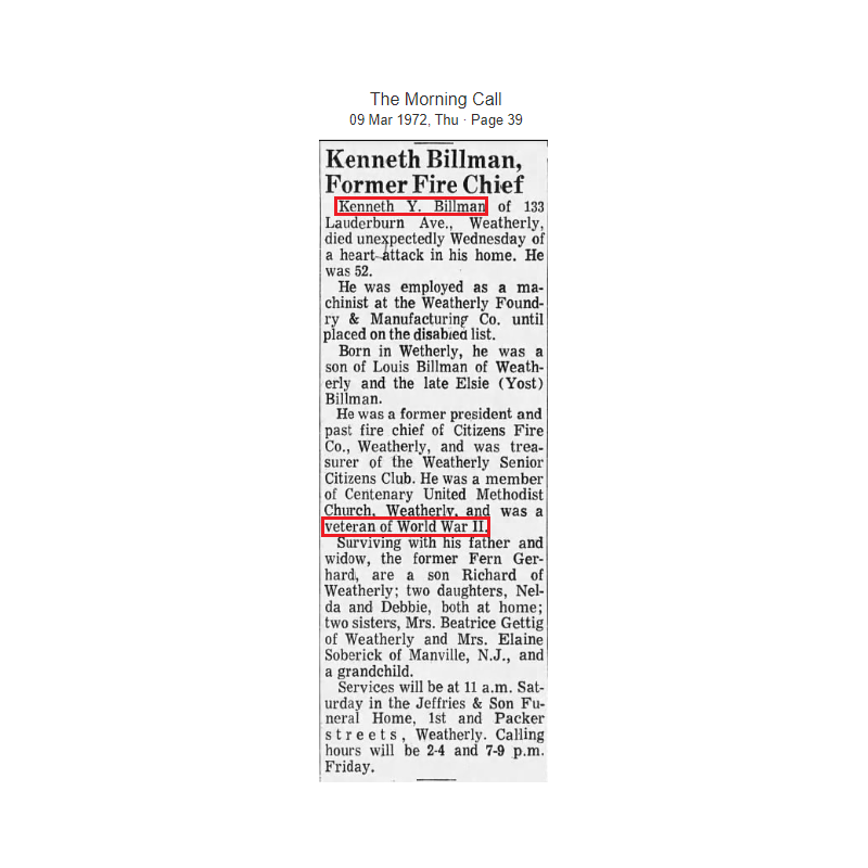 Liner, Helmet, M1, WESTINGHOUSE, Green A Washers, Pvt. Kenneth Billman