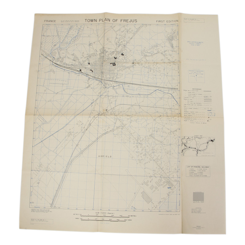 Carte alliée, TOWN PLAN OF FREJUS, France, opération Dragoon, 1944