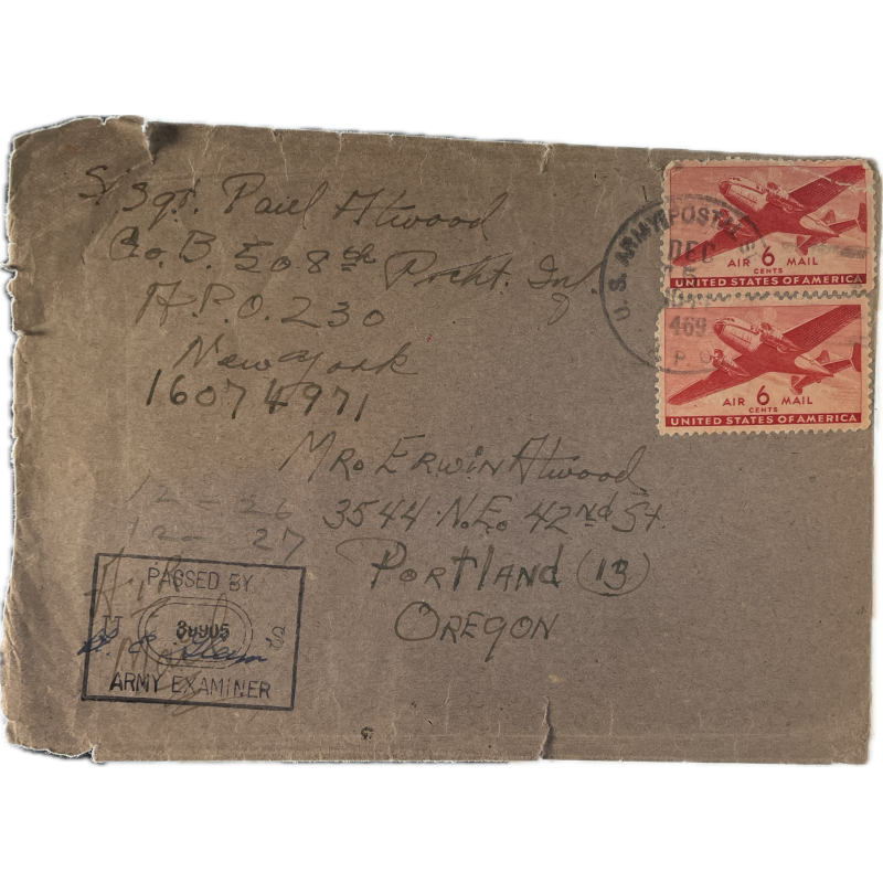 Enveloppe, S/Sgt. Paul Atwood, Co. B, 508th PIR, 1944