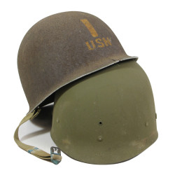 Casque M1, pattes fixes, Schlueter, Ensign, US Navy, liner MSA, A washers verts