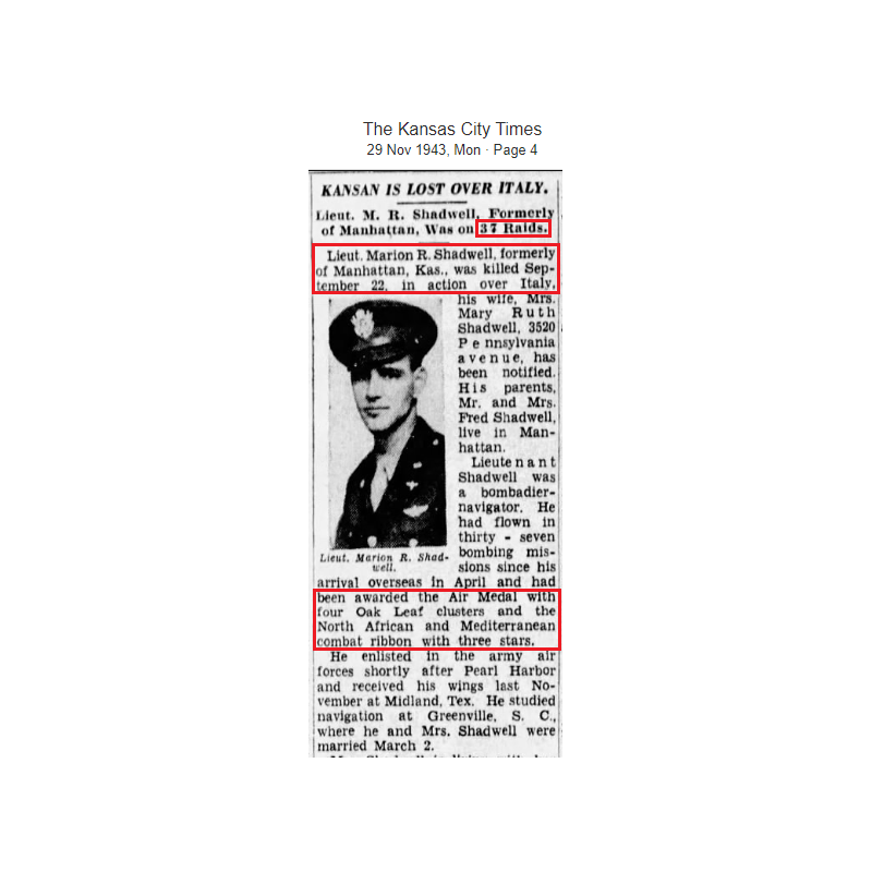 Pad, Back, Parachute, Seat, 2nd Lt. Marion Shadwell, 82nd BS, 12th BG, 12th Air Force, USAAF, KIA, 1943, Italy