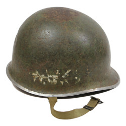 Casque M1, pattes fixes, 39th Inf. Regt., 9th Infantry Division, liner WESTINGHOUSE, A washers verts, Normandie