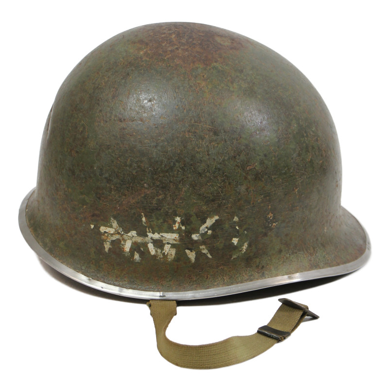 Casque M1, pattes fixes, 39th Inf. Regt., 9th Infantry Division, liner WESTINGHOUSE, A washers verts, Normandie