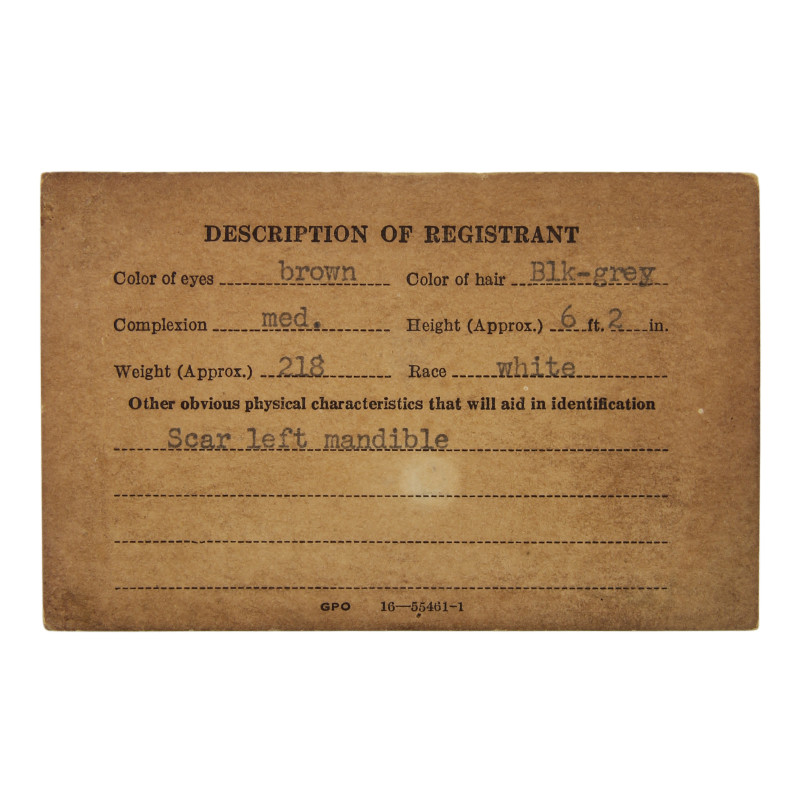 Carte d'identité, Cpt. Myrwood Sutton, Co. C., 67th Medical Battalion, ETO