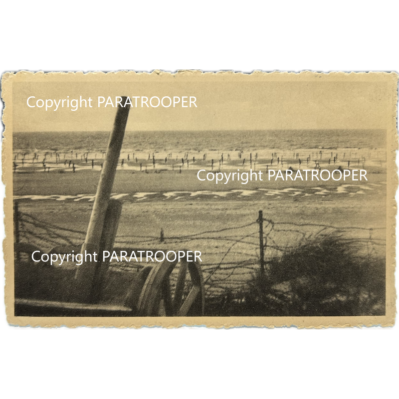 Carte postale, Mur de l'Atlantique, Canon en bois braqué sur l'Angleterre