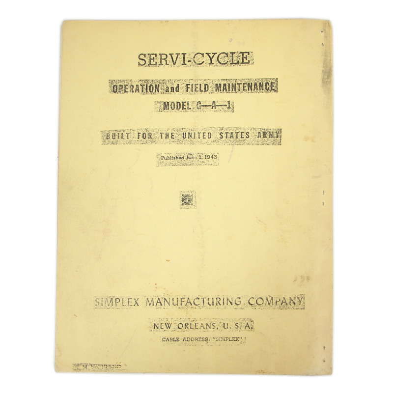 Manuel de maintenance, Servi-Cycle Model G-A-1, SIMPLEX MANUFACTURING COMPANY