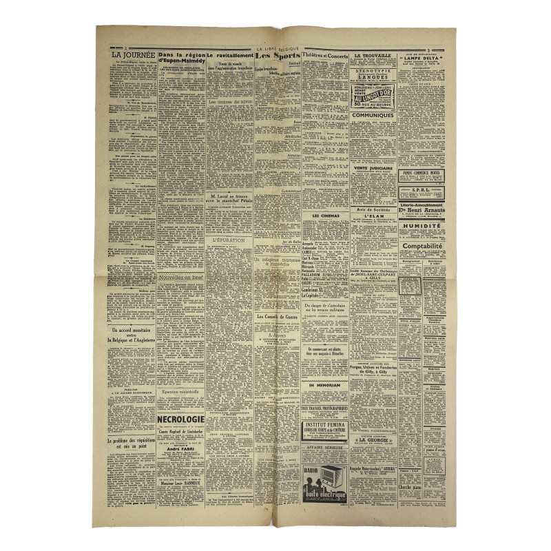 Newspaper, Belgian, La Libre Belgique, October 7, 1944