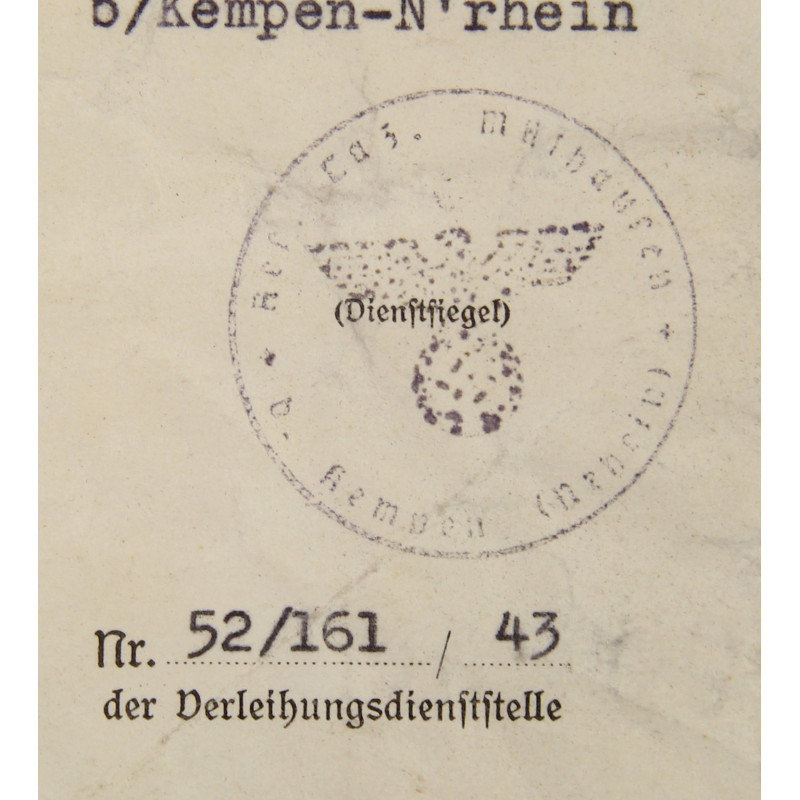 Diplôme d'attribution, insigne des blessés, Ob. Gren. Richard Grossmann, Grenadier-Regiment 218, 1943