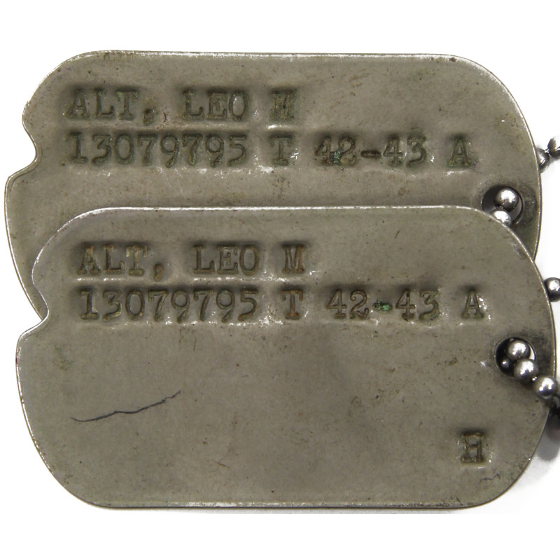 Dog Tags avec silencieux, Sgt. Leo Alt, Aerial Gunner, USAAF, israélite
