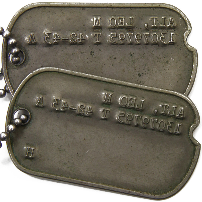 Dog Tags avec silencieux, Sgt. Leo Alt, Aerial Gunner, USAAF, israélite