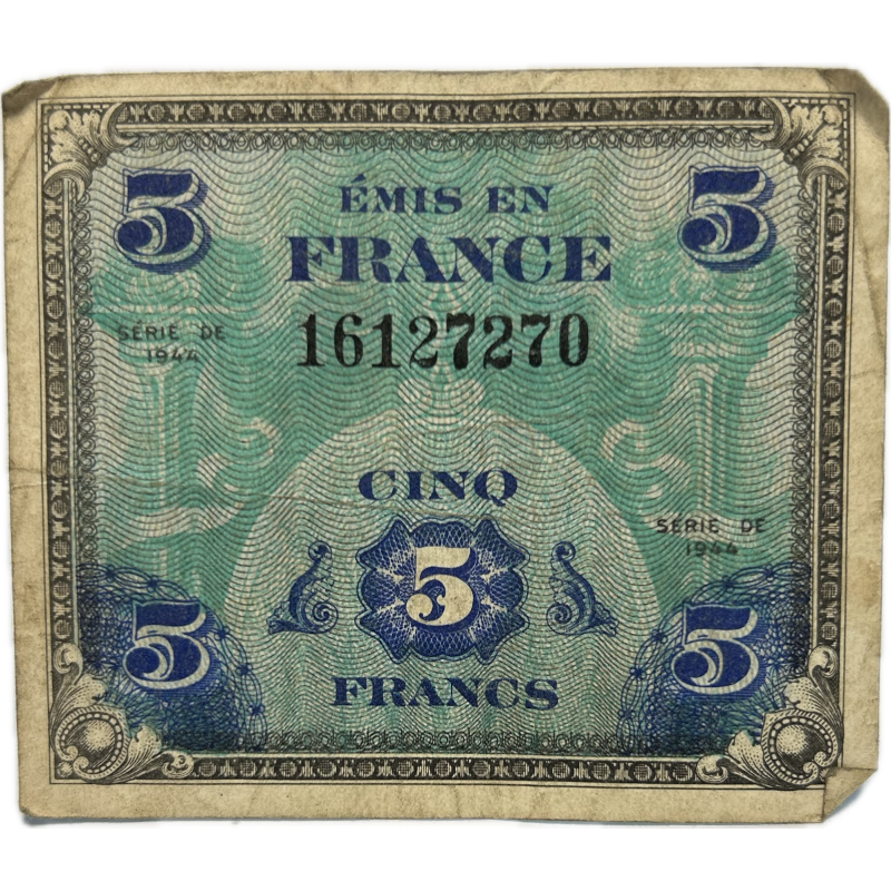 Billet d'invasion, 5 francs, 1944