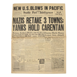 Newspaper, Seattle Post-Intelligencer, June 15, 1944, 'Nazis Retake 3 Towns, Yanks Hold Carentan'