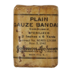 Plain Gauze Bandage, Compressed, Sterilized, Johnson & Johnson, Contract No. N 140s-12438A, 1942, US Navy, Corpsman