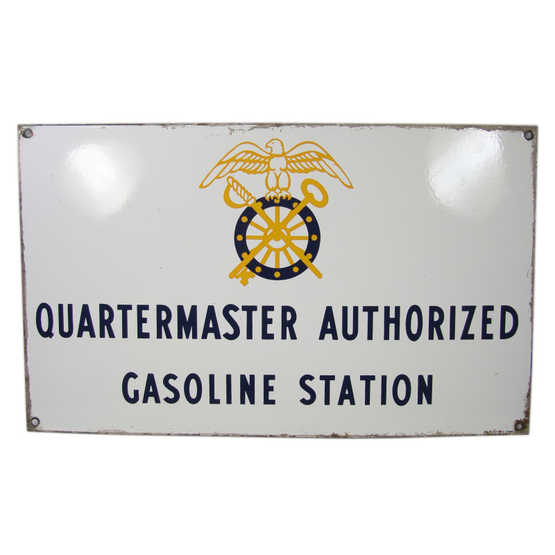 Plate, Enamel, QUARTERMASTER AUTHORIZED GASOLINE STATION