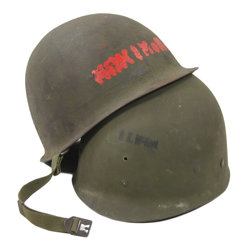 Casque M1, pattes mobiles, Schlueter, US Navy, AMM2c Ralph McKim, USS Dayton, PTO