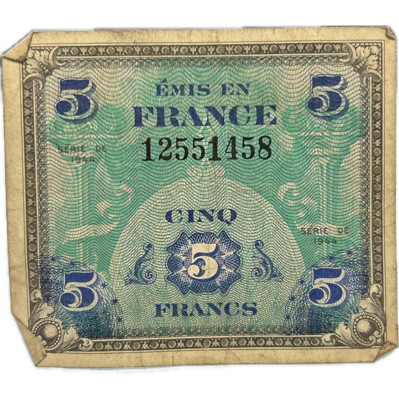 Billet d'invasion, 5 francs, 1944