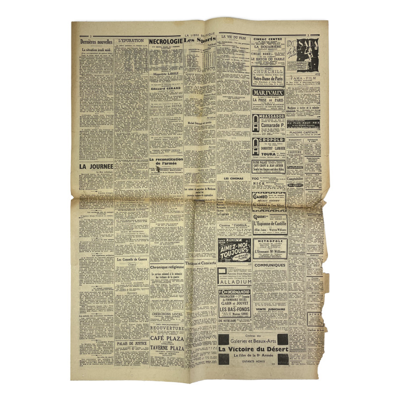 Journal belge, La Libre Belgique, 27 octobre 1944