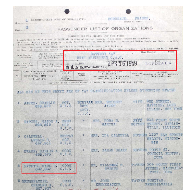 Gourde US Army, complète, Cook Earl Everts, Battery A, 58th Artillery Regiment, AEF, 1918