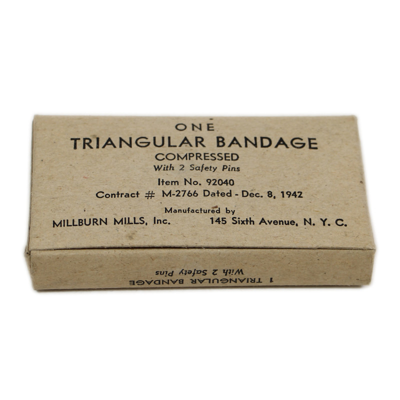 Bandage triangulaire, MILLBURN MILLS, Inc., 1942, Item No. 92040, intact