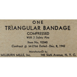 Bandage triangulaire, MILLBURN MILLS, Inc., 1942, Item No. 92040, intact