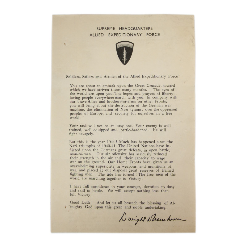 Message, General Dwight Eisenhower, 5 juin 1944