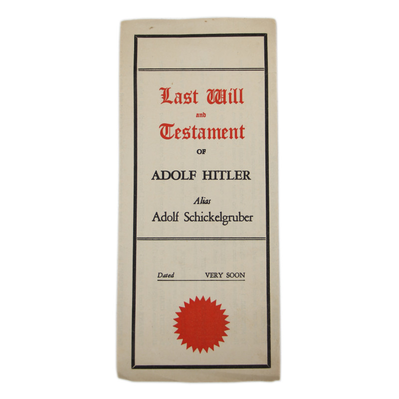 Brochure humoristique, Last Will and Testament of Adolf Hitler, 1942