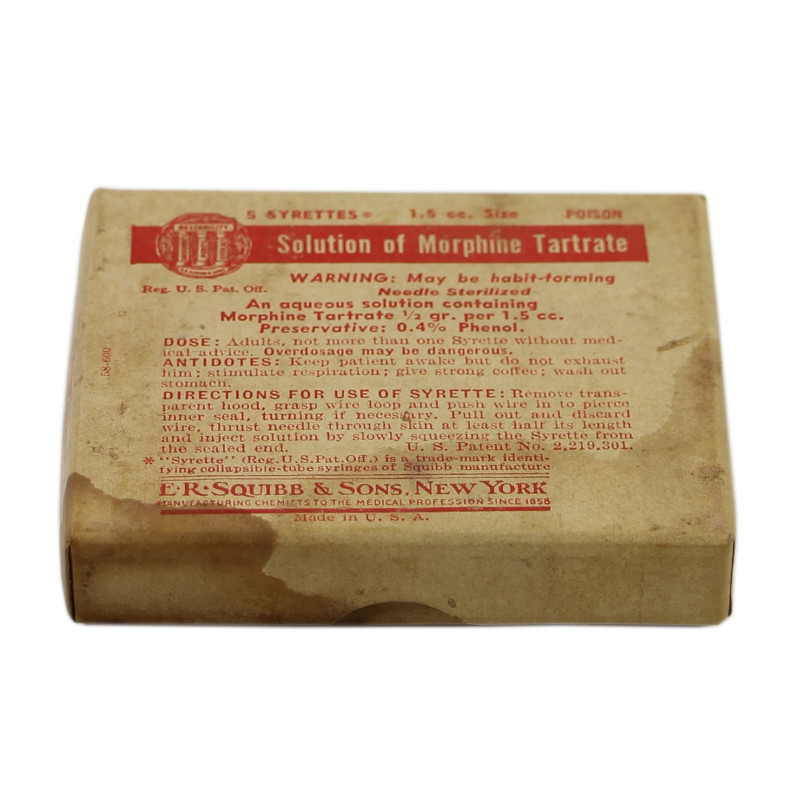 Boîte de 5 syrettes de morphine, USAMD, Item No. 9115500